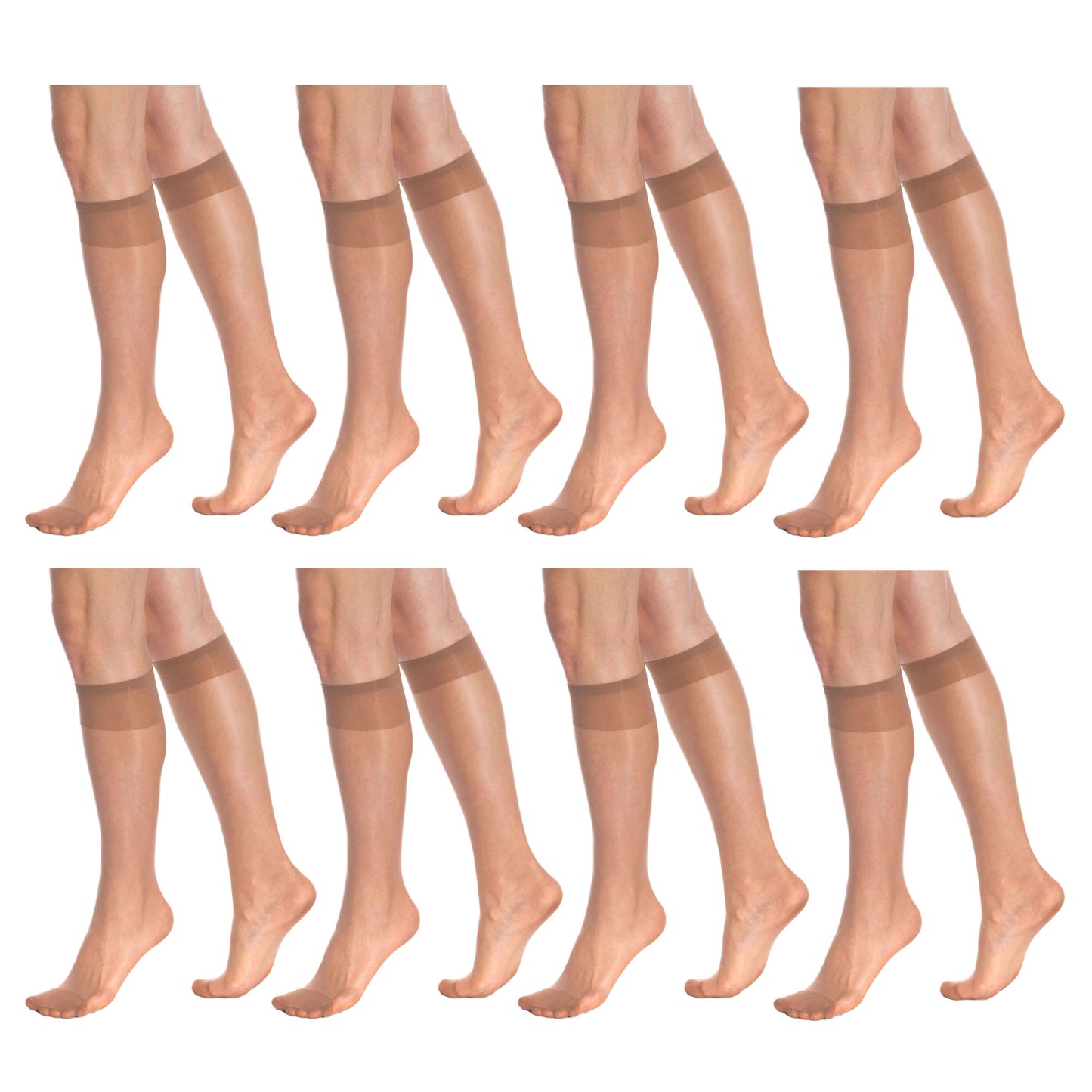 Transparent Sheer Knee High Socks for Women 8 Pairs 15 Denier Stay up Band Thin Sheer Nylon Stockings