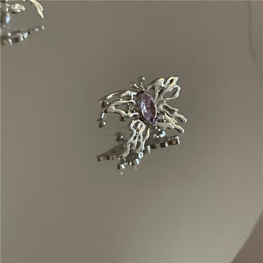 Vintage Purple Diamond Stereo Butterfly Stud Earrings