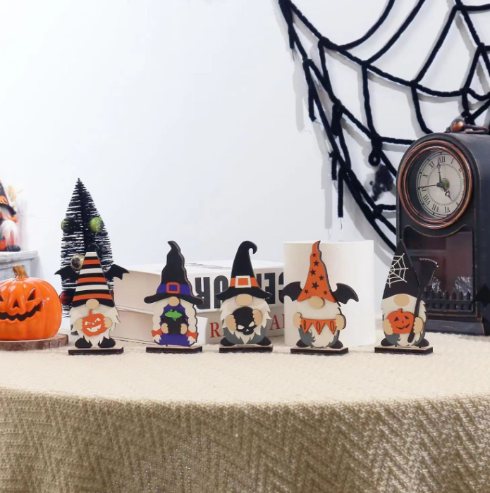 5pcs Halloween Wooden Decorations, Halloween Tabletop Gnome Decoration