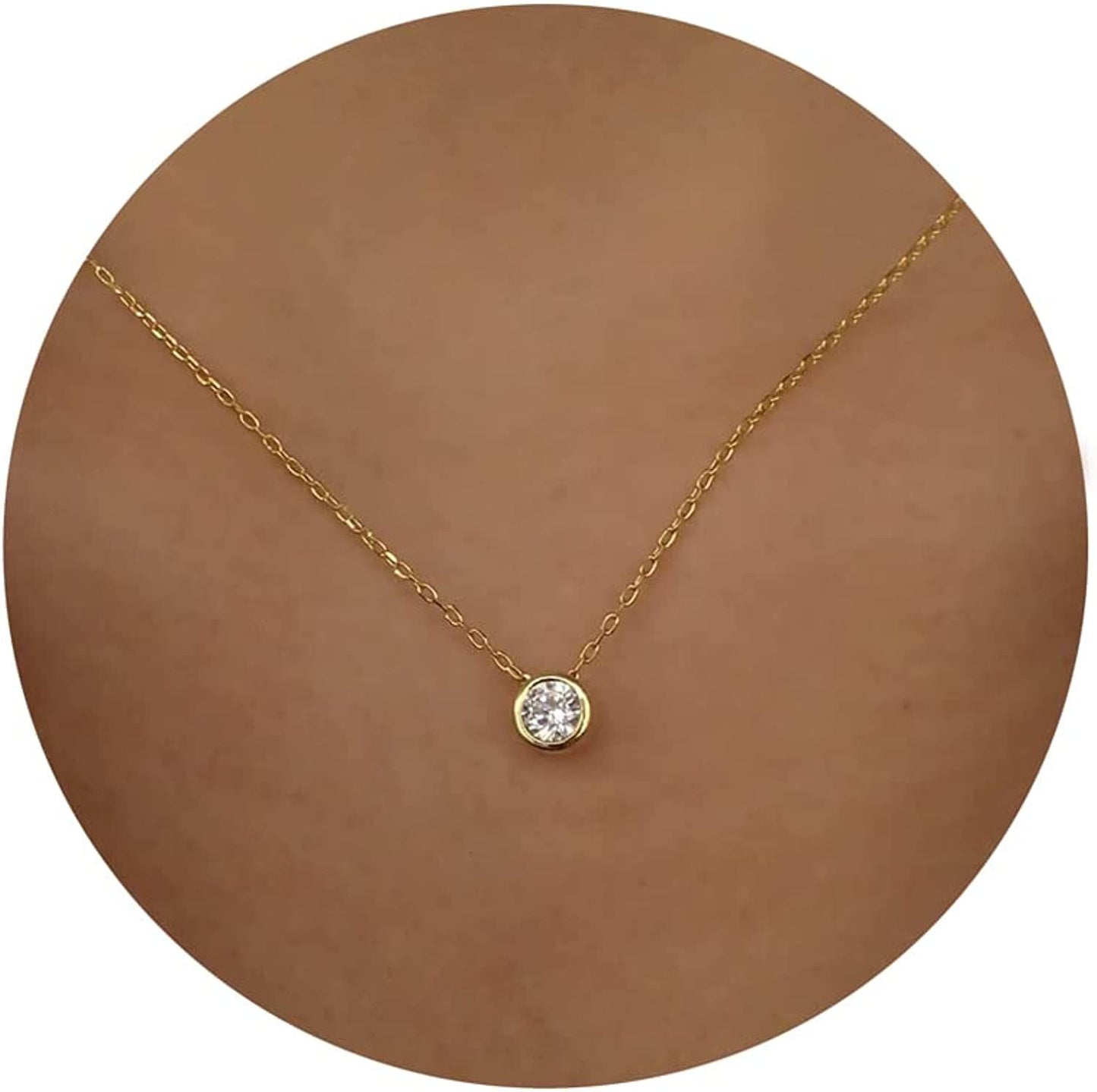 Tewiky Diamond Necklaces for Women; Dainty Gold Necklace 14k Gold Plated Long Lariat Necklace Simple Gold CZ Diamond Choker Necklaces for Women Trendy Gold Necklace Jewelry Gifts for Girls