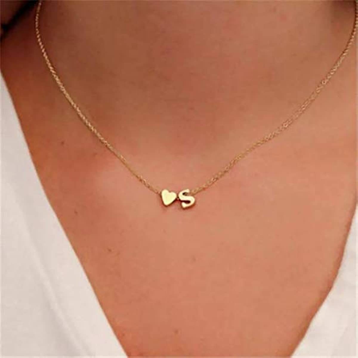 Glimmerst Initial Heart Necklace; 18K Gold Plated Stainless Steel Tiny Heart Letter Necklace Personalized Monogram Name Necklace for Women Girls