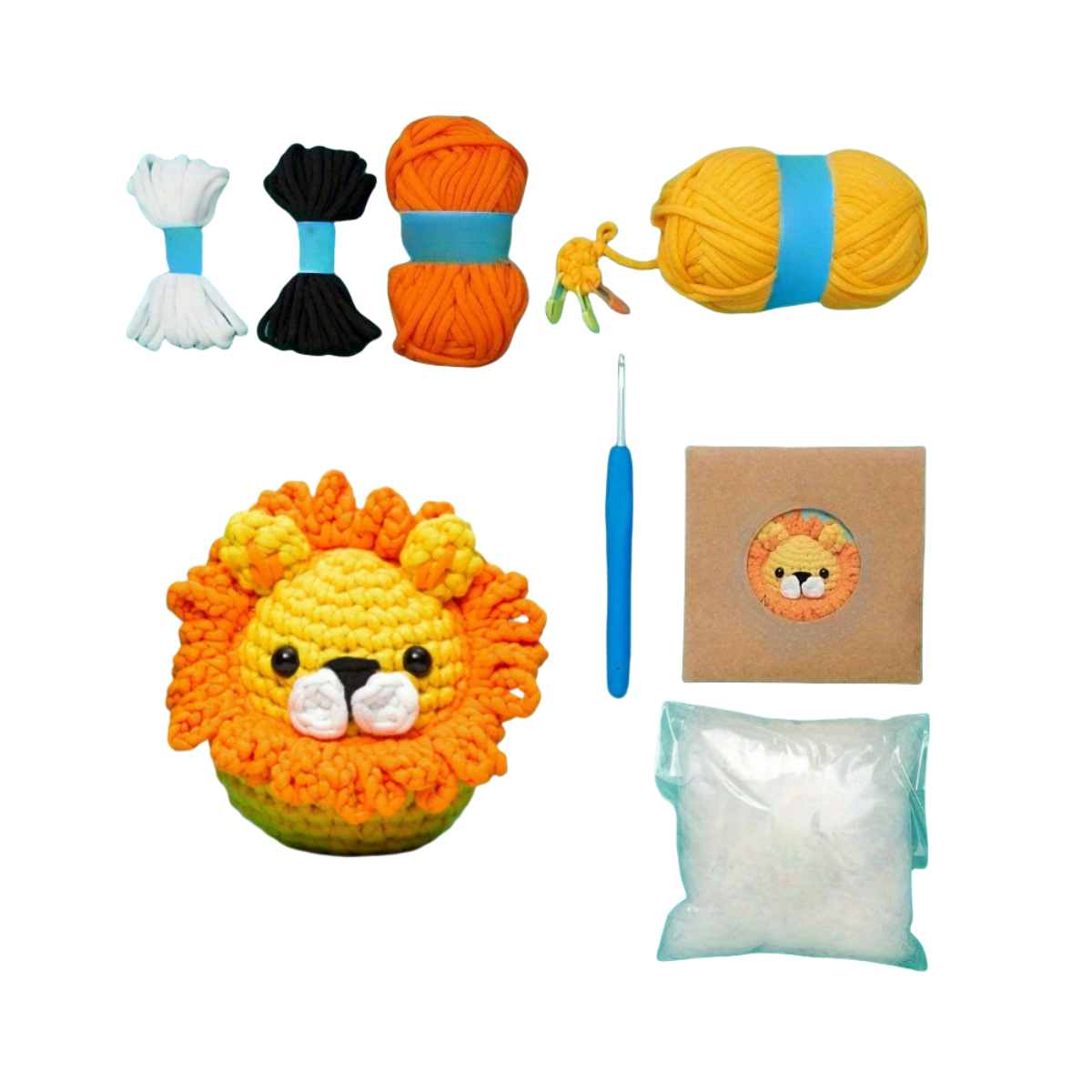 Crochet Yarn Kit for Adults, DIY Cartoon Doll Set with English Manual - Knitting Handmade Set for Beginners, 1Set New Crochet Material Package, Learn to Crochet Lion Kit.