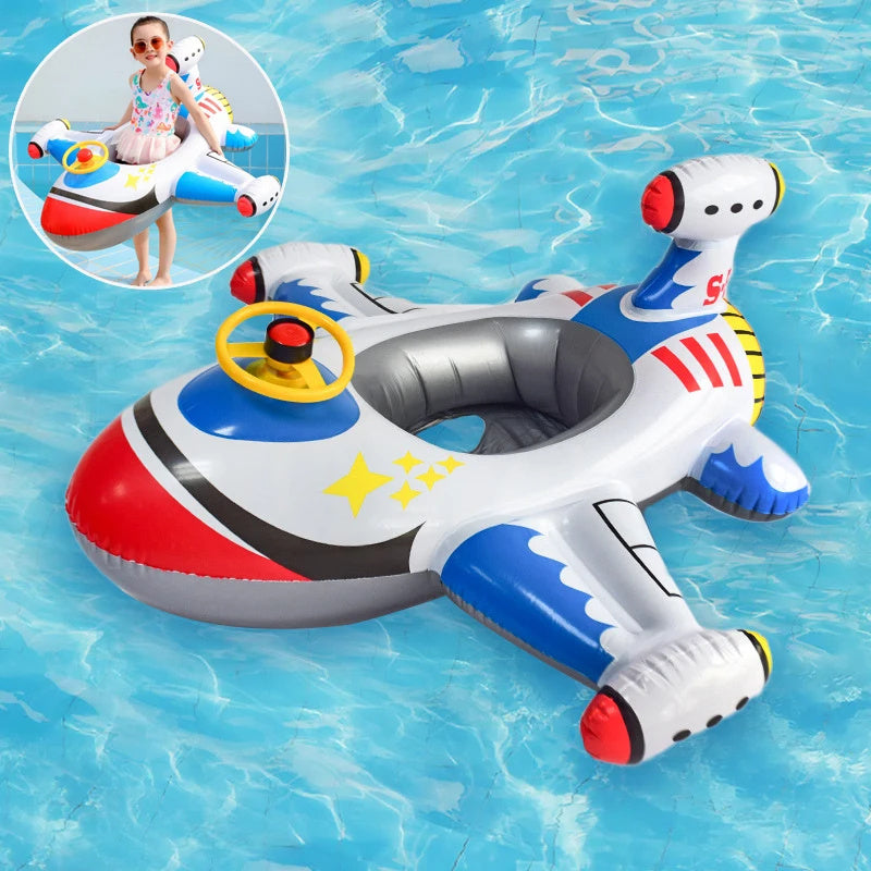 Baby Swimming Circle Airplane Float Pool Swimming Ring Inflatable Circle Child Seat With Steering Wheel Horn Summer Beach Toys