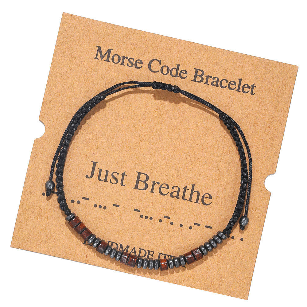 Morse Code Bracelet Black Gallstone Wood Beads