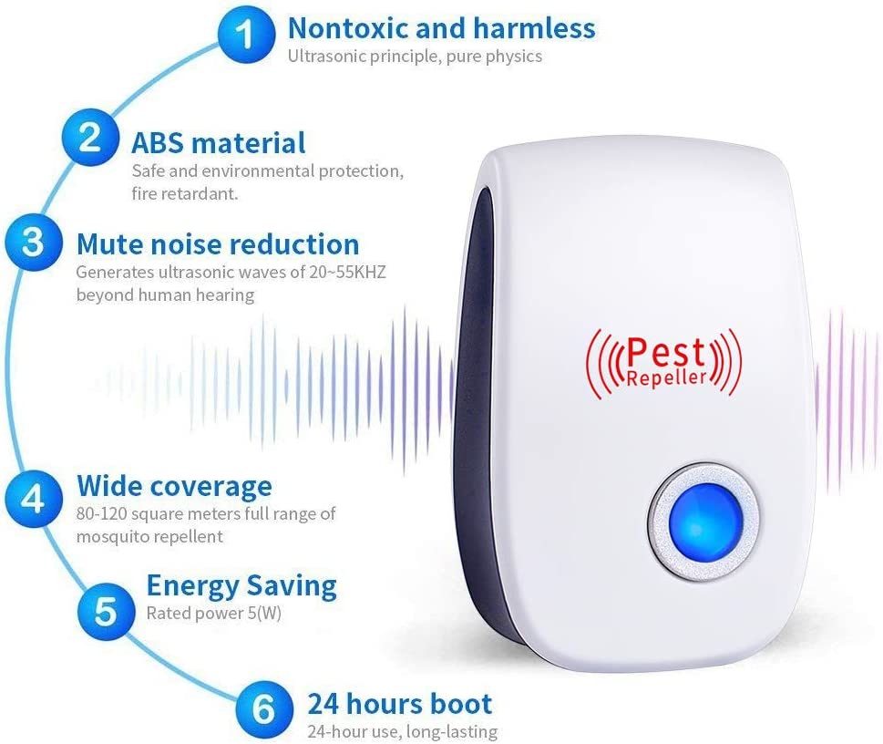 Ultrasonic Pest Repeller 6 Packs, the Newest Pest Repellent Electronic Indoor Plug in for Insects, Mosquitoes, Mice, Ants, Roaches, Spiders, Bugs, Flies, Cockroach, pest control, Non-Toxic