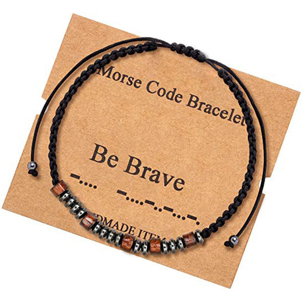 Morse Code Bracelet Black Gallstone Wood Beads