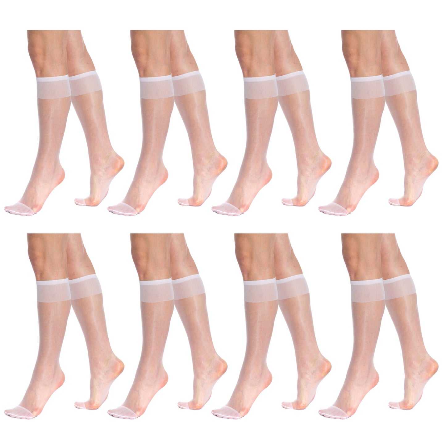 Transparent Sheer Knee High Socks for Women 8 Pairs 15 Denier Stay up Band Thin Sheer Nylon Stockings