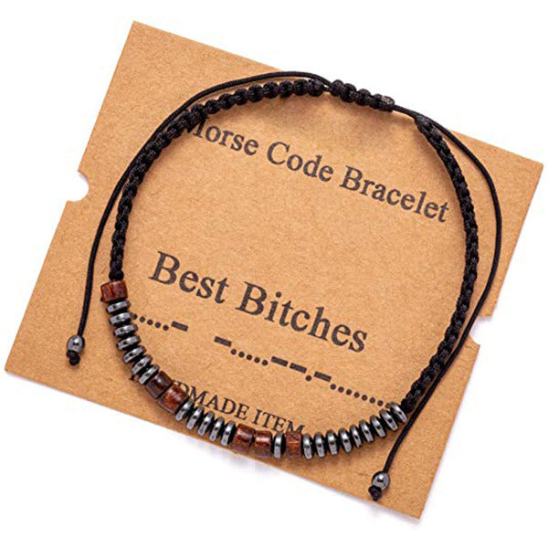 Morse Code Bracelet Black Gallstone Wood Beads