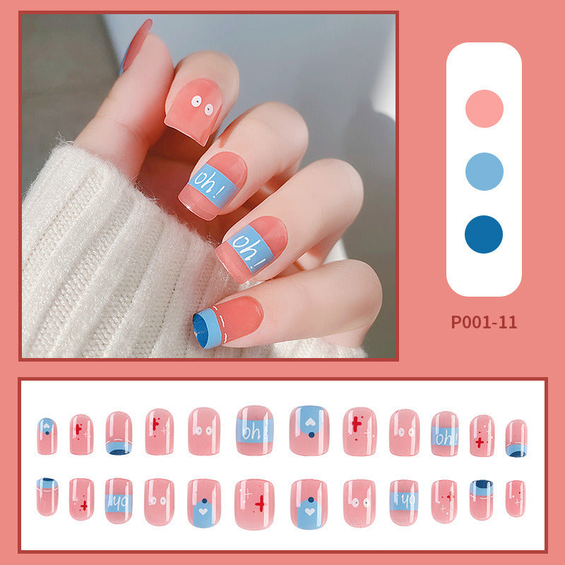 24pcs/box Press on Nails Fake Nail Art Acrylic Desige With Jelly Sticker False Full Cover Short Coffin Suppliers Nail Tips