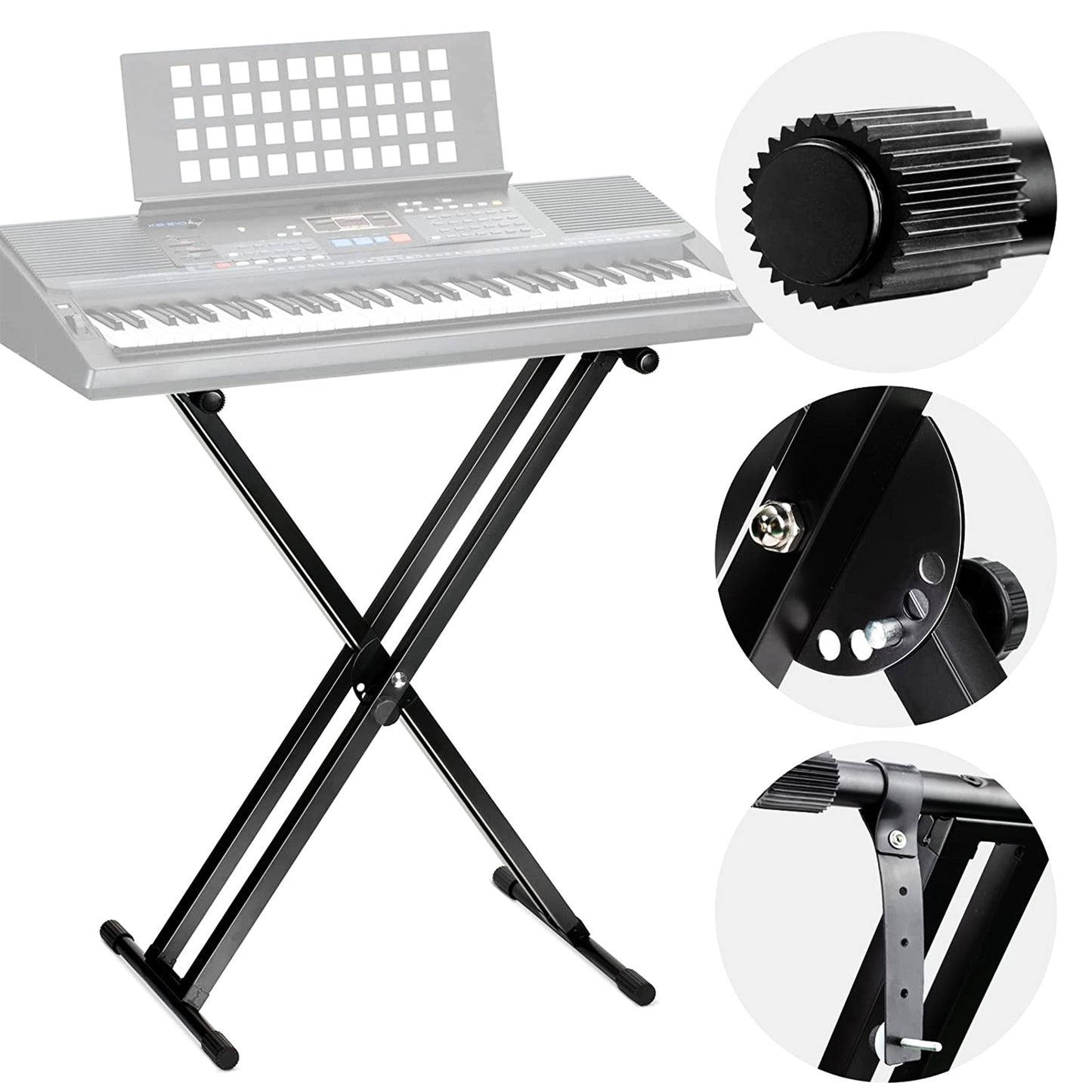 5 CORE Piano Keyboard Stand Double X Style Heavy Duty Adjustable Digital Electric Piano Riser Durable & Sturdy Music Synthesizer Holder Stands For 61 76 88 Keys w Secure Locking Strap - KS 2X