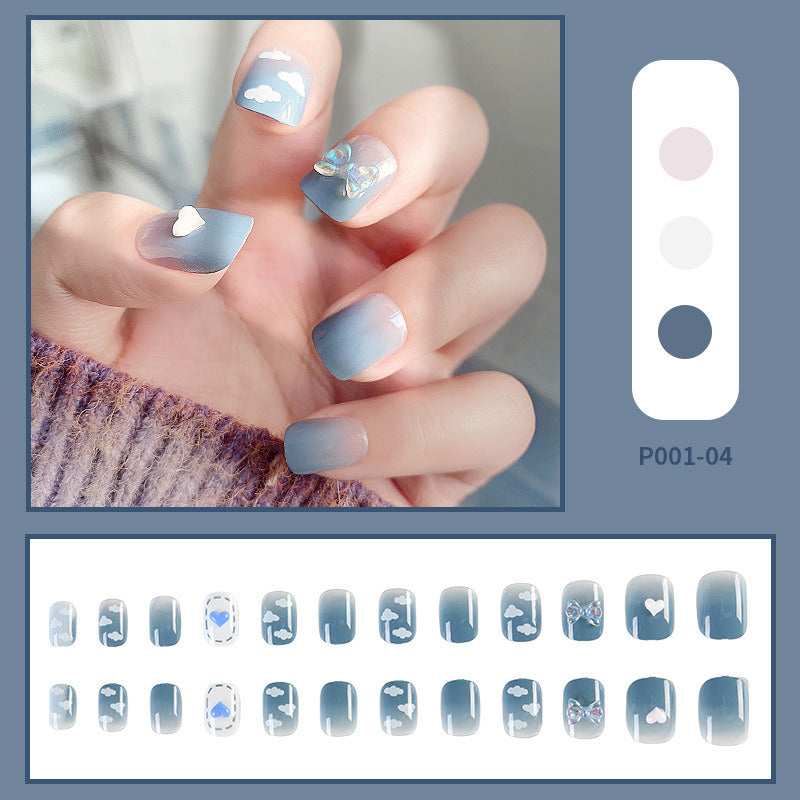 24pcs/box Press on Nails Fake Nail Art Acrylic Desige With Jelly Sticker False Full Cover Short Coffin Suppliers Nail Tips