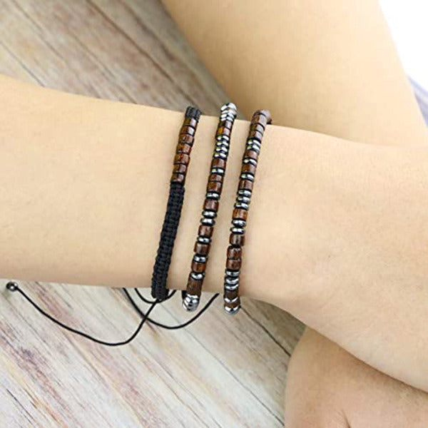 Morse Code Bracelet Black Gallstone Wood Beads