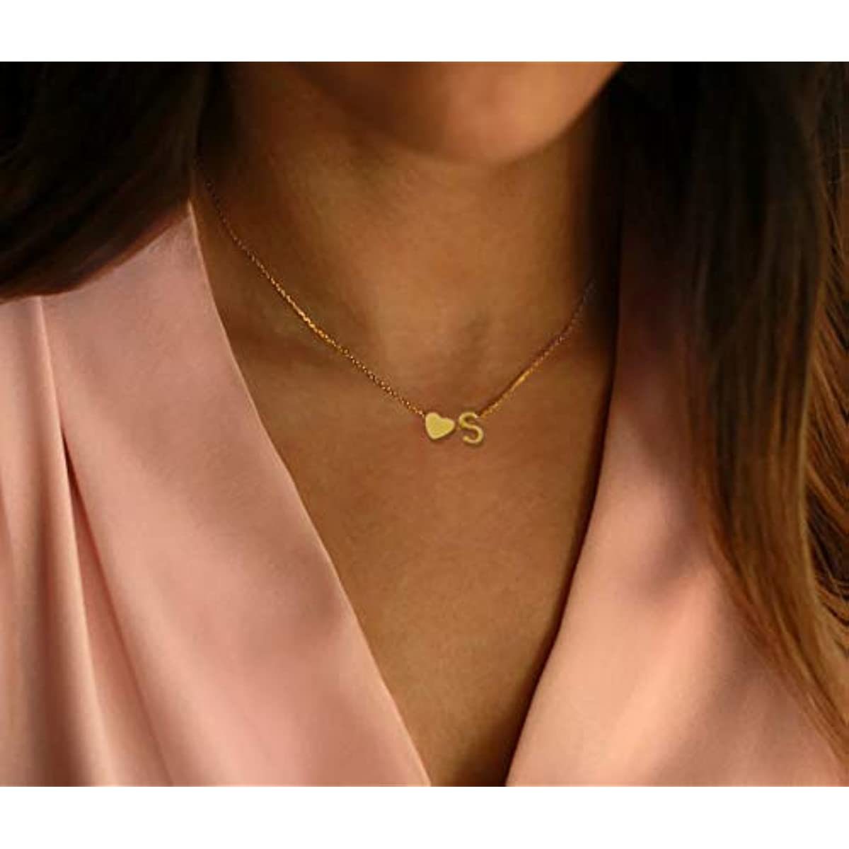 Glimmerst Initial Heart Necklace; 18K Gold Plated Stainless Steel Tiny Heart Letter Necklace Personalized Monogram Name Necklace for Women Girls