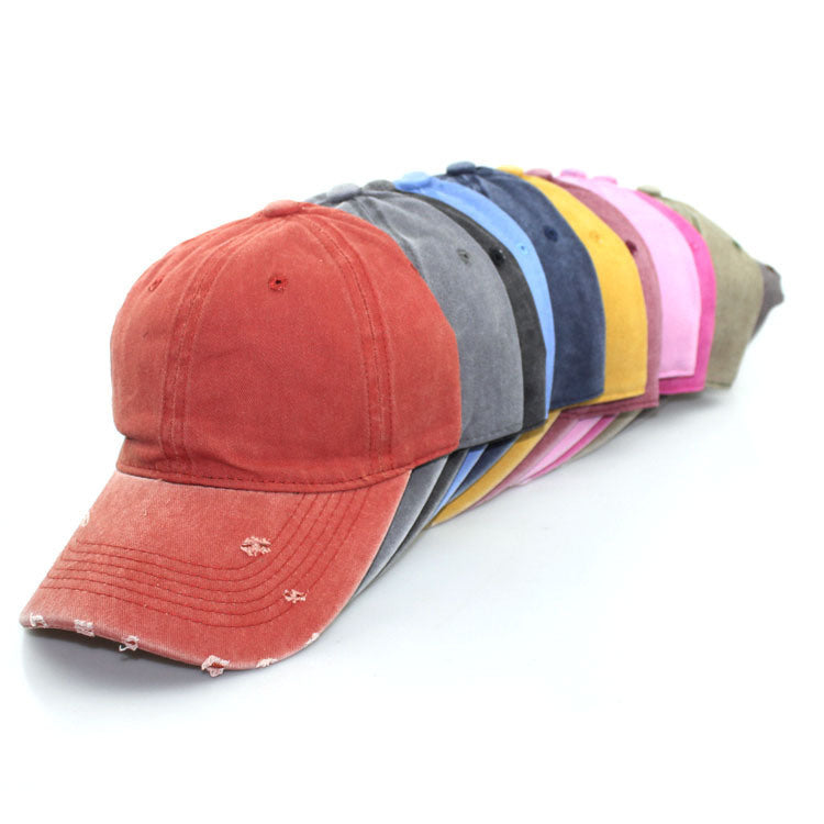 Water washed worn-out baseball cap Autumn and winter vintage personality worn-out edge soft top cap