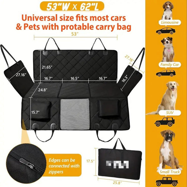 Dog rear seat cover, waterproof car seat protector with side wings, scratch resistant dog rear seat cover, durable anti slip dog hammock suitable for cars, trucks, and SUV