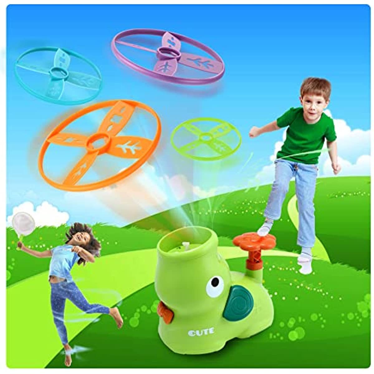 Outdoor Toys for Kids Ages 4-8: Elephant Butterfly Catching Game - Toddler Chasing Toy 3 4 5 6 7 Year Old Boys Girl Flying Spinner Toy Disc Rocket Launcher Kid Age 8-12 Gifts Fun Family Outside Games