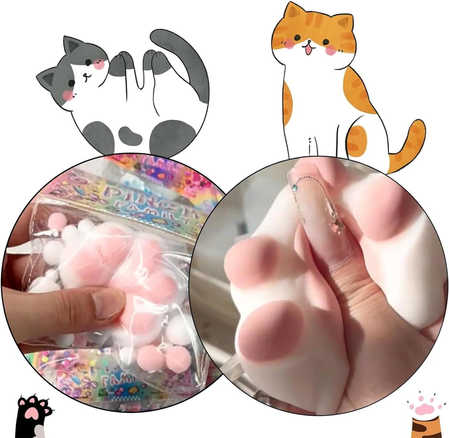 Taba Squishy Cat Paw Squeeze Toys, Kawaii Squishies PVC Sensory Toys