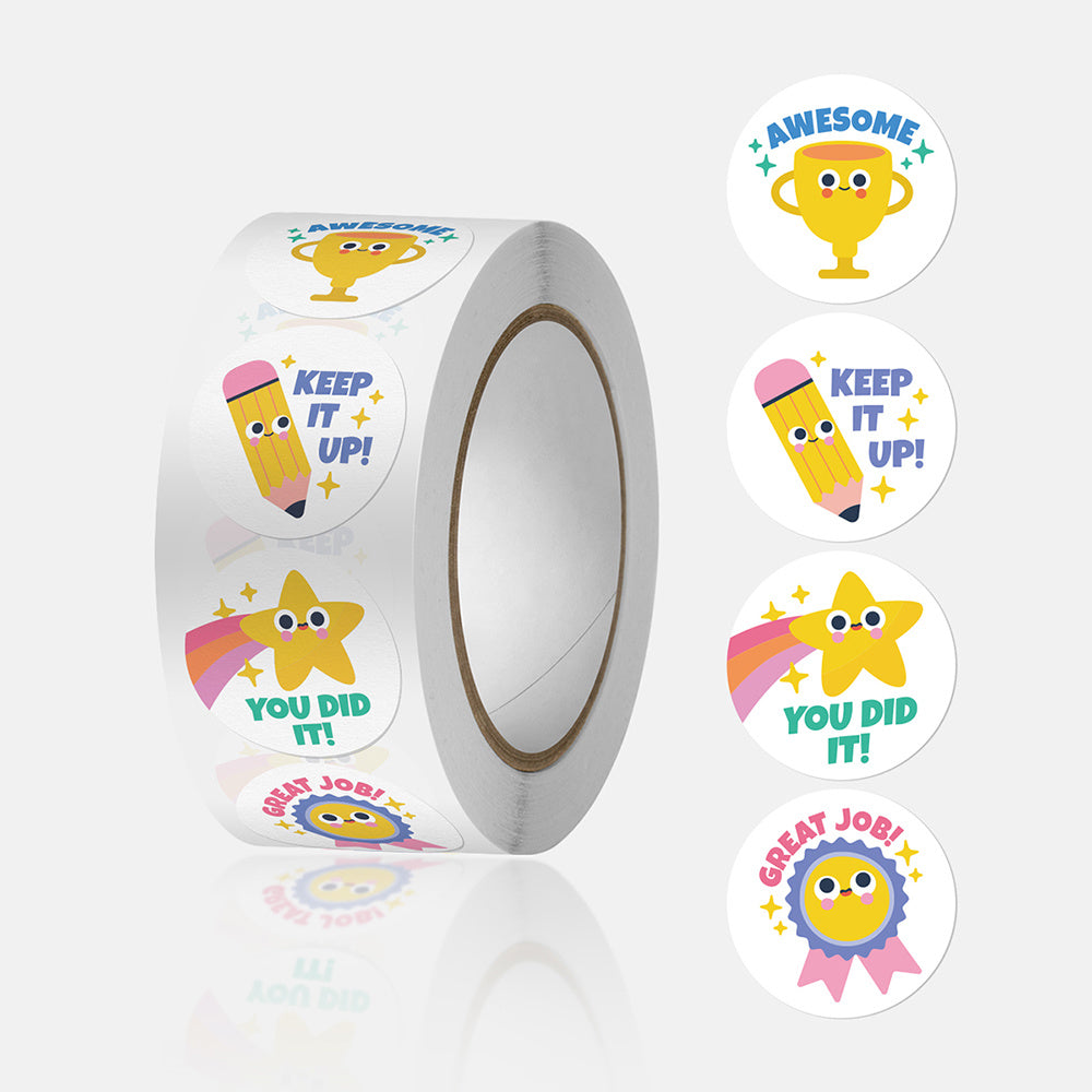 500pcs/roll Cartoon Reward Stickers; 2.5x2.5cm Kids Praise Stickers with 4 Designs for Family; Classroom; Competition