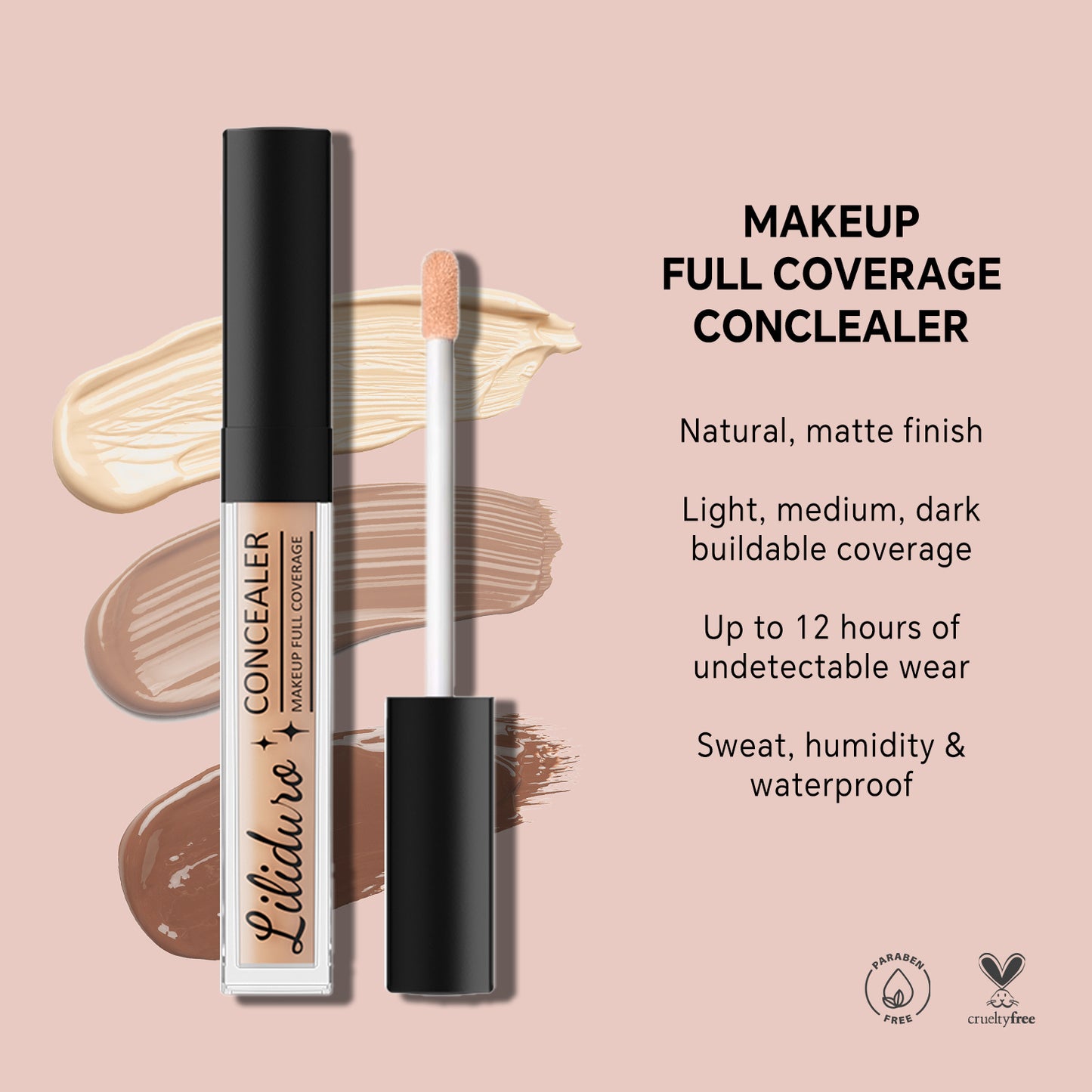 12HR Lightweight Waterproof Full Coverage Liquid Concealer Matte Finish