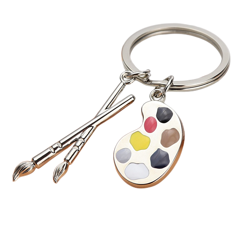 Artist Paint Palette and Brush Charm Pendant Keychain