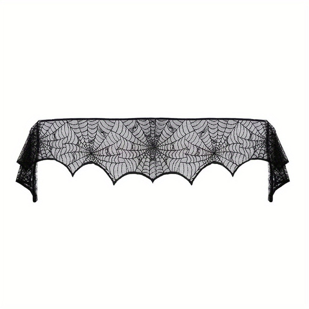 1pc, Black Lace Halloween Table Runner Halloween Spider Web Tablecloth Decoration Cloth, Halloween Party Decor