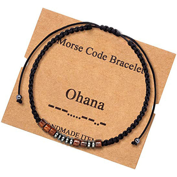 Morse Code Bracelet Black Gallstone Wood Beads